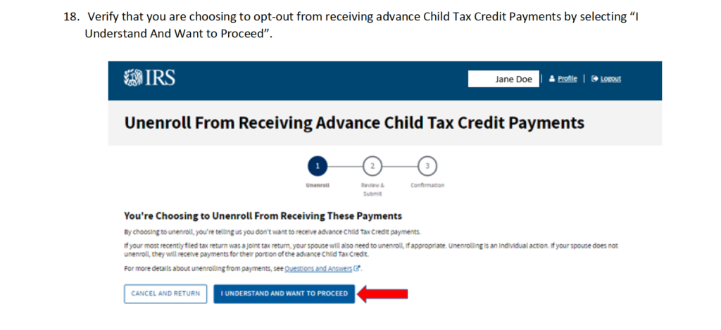 Step 18 of Opting out of the Advance Child Tax Credits