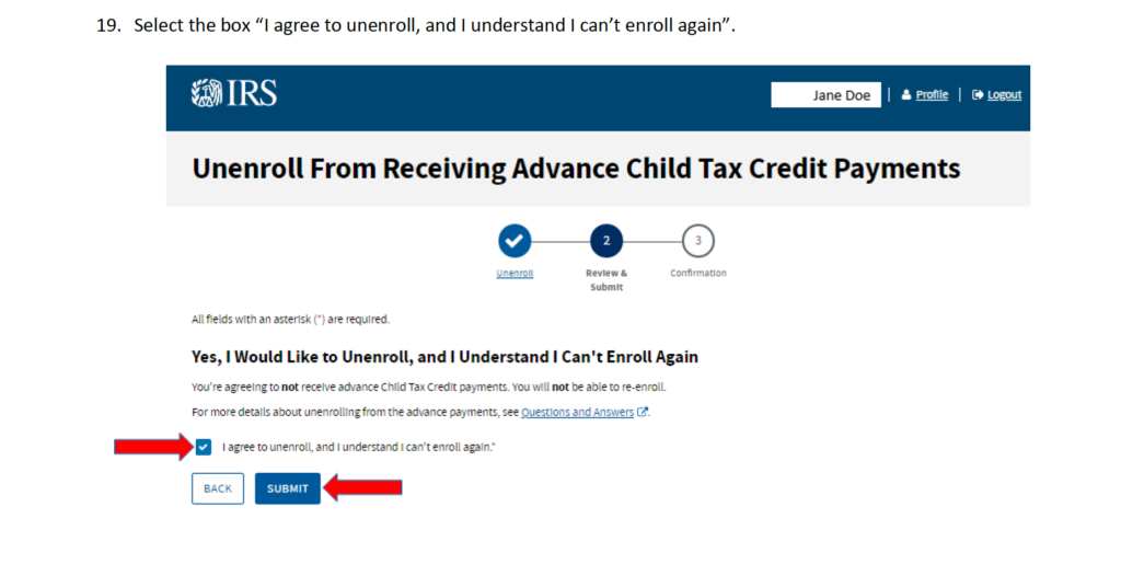 Step 19 of Opting out of the Advance Child Tax Credits