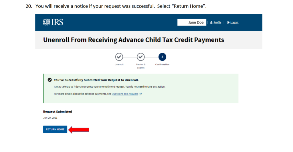 Step 20 of Opting out of the Advance Child Tax Credits