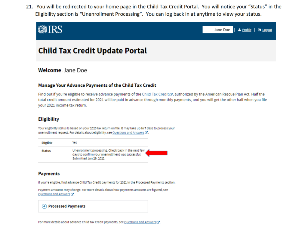 Step 21 of Opting out of the Advance Child Tax Credits